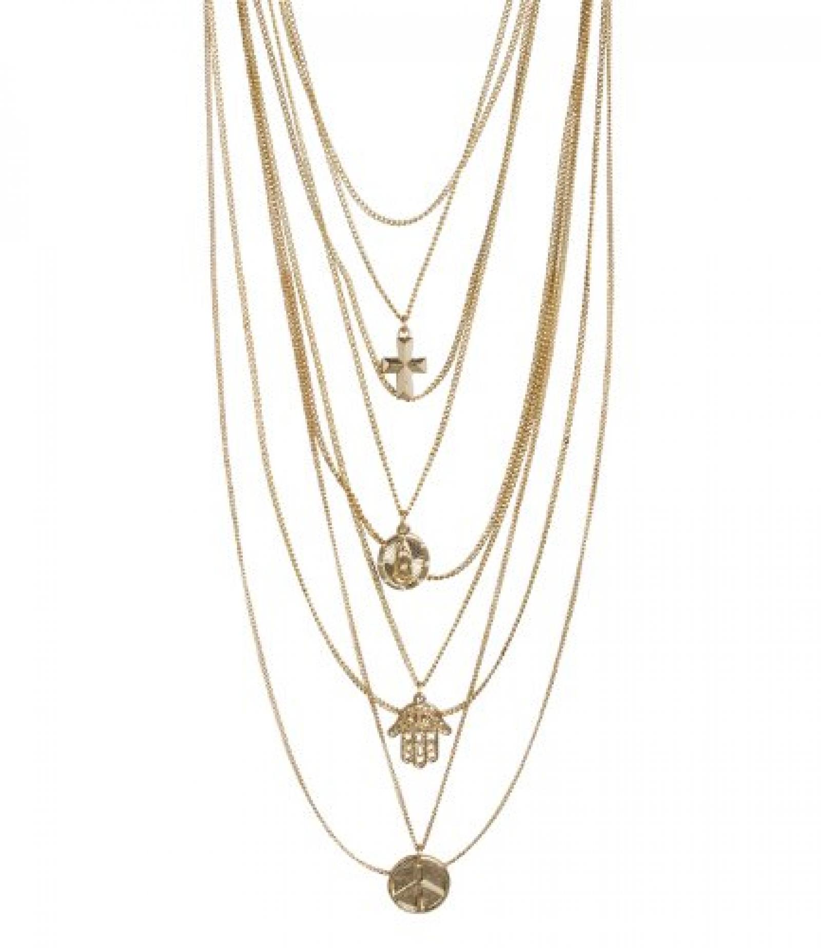 SIX "Layered" goldene Wasserfall Kette mit Peace und Götter Symbolen (380-524) 